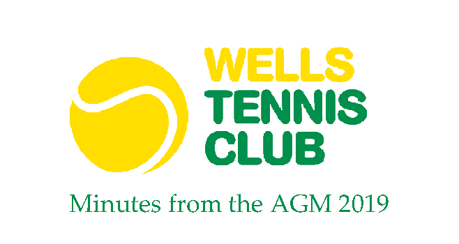 Wells Tennis Club logo with minutes from the AGm written in text below