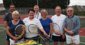 Group picture of tennis players including Emma Britton from BBC radio somserset