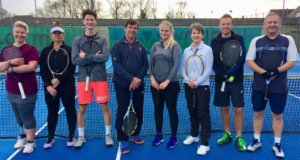 Players from Wells competing against each other in the winter league. From left to right, Julia, Marie, Jack, Dave C, Ginni, Caroline, Dave M and Neil